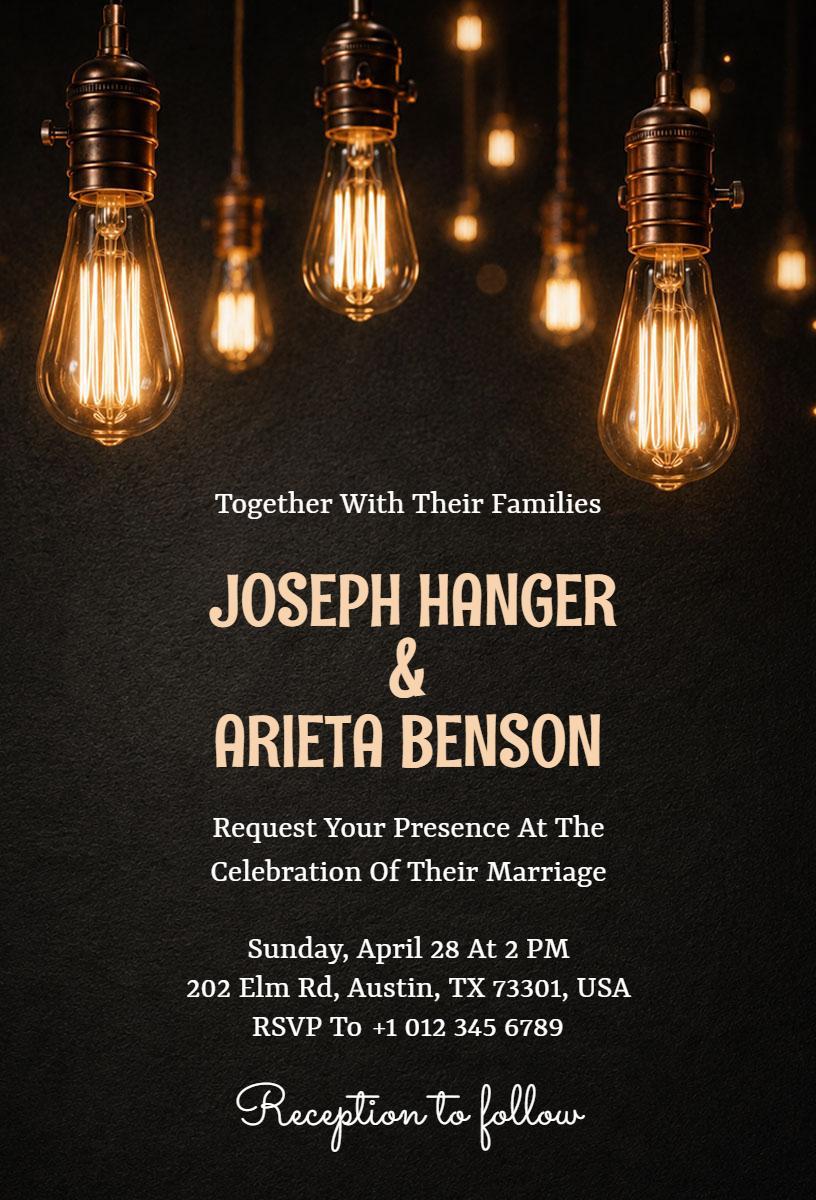 Rustic Vintage Light Bulb Wedding Celebration Invitation Template