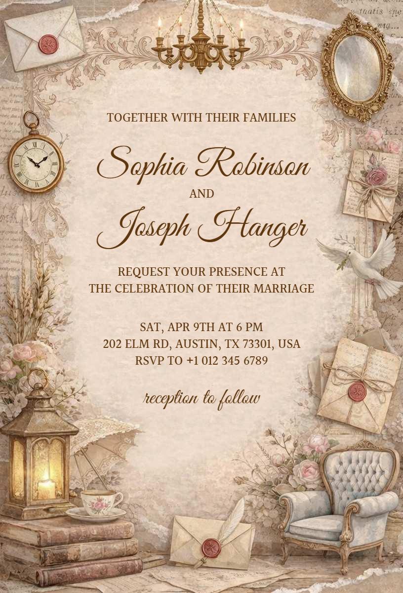 Rustic Vintage Wedding Celebration Elegant Invitation Template