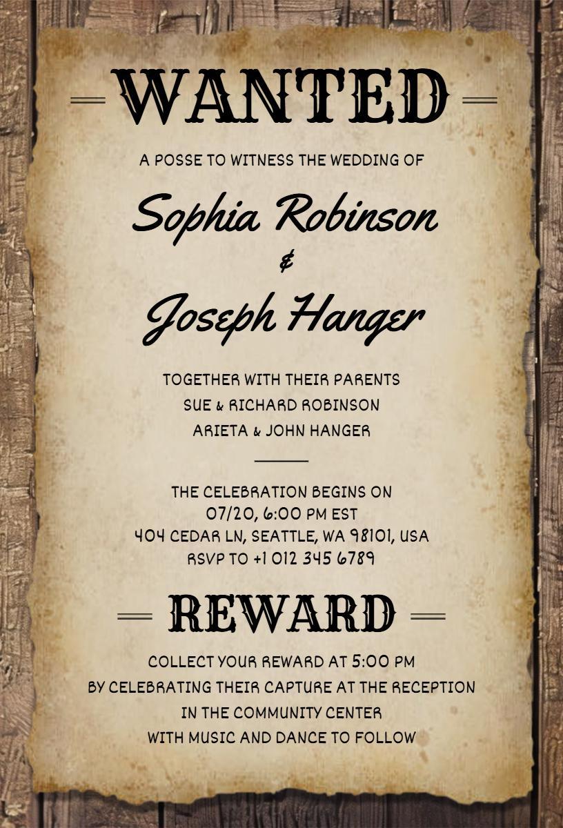 Rustic Vintage Western Wedding Celebration Invitation Template