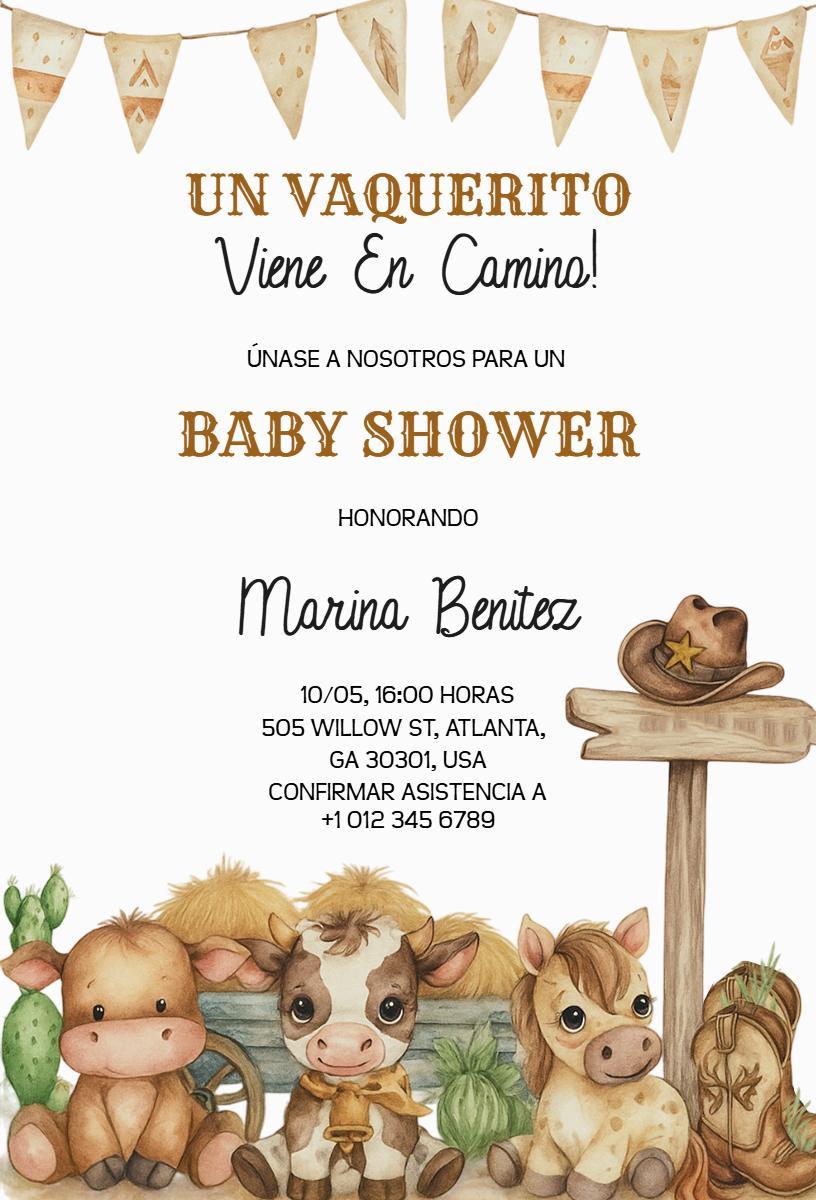 Rustic Western Cowboy Theme Baby Shower Invitation Template