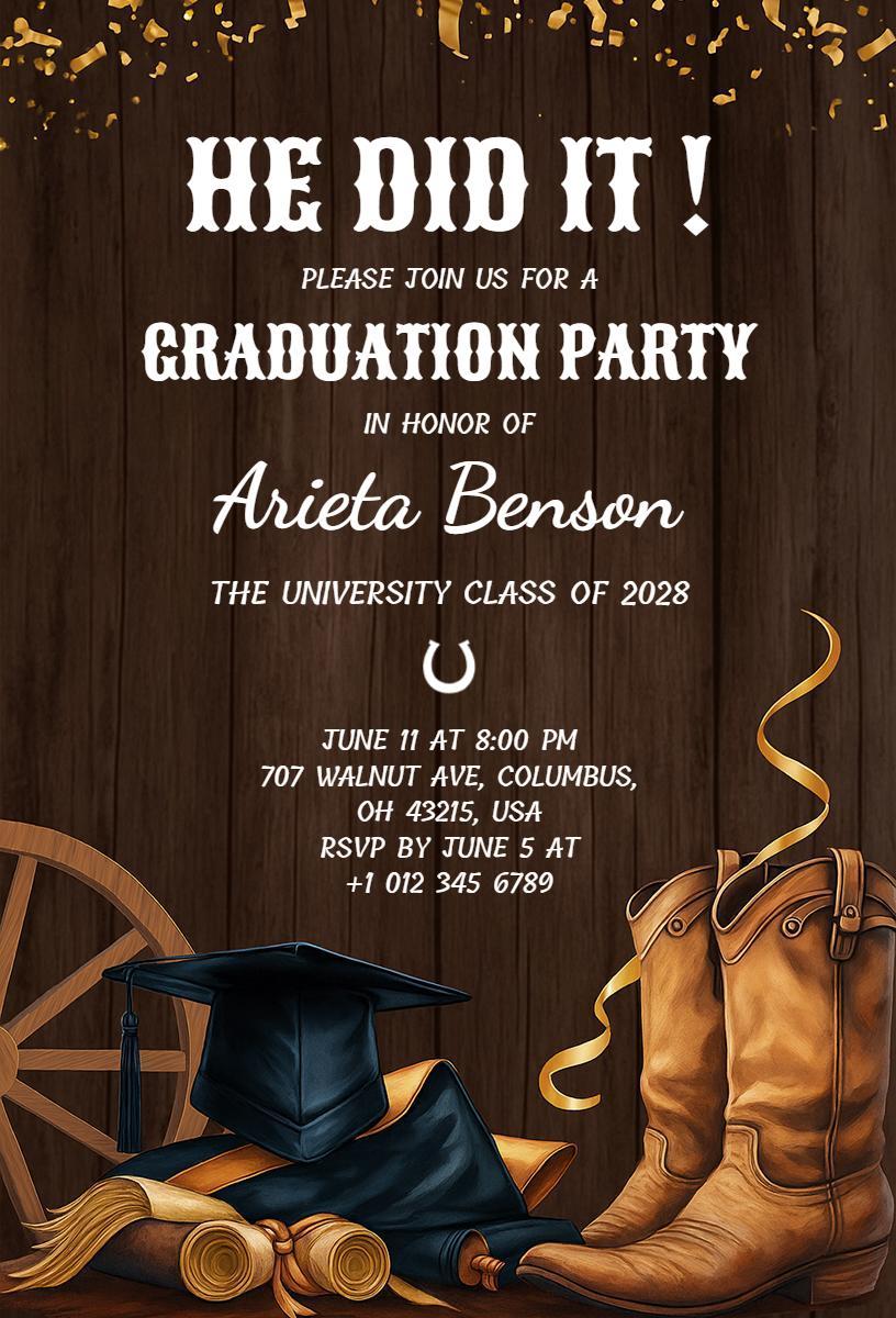 Rustic Western Graduation Celebration Party Invitation Template