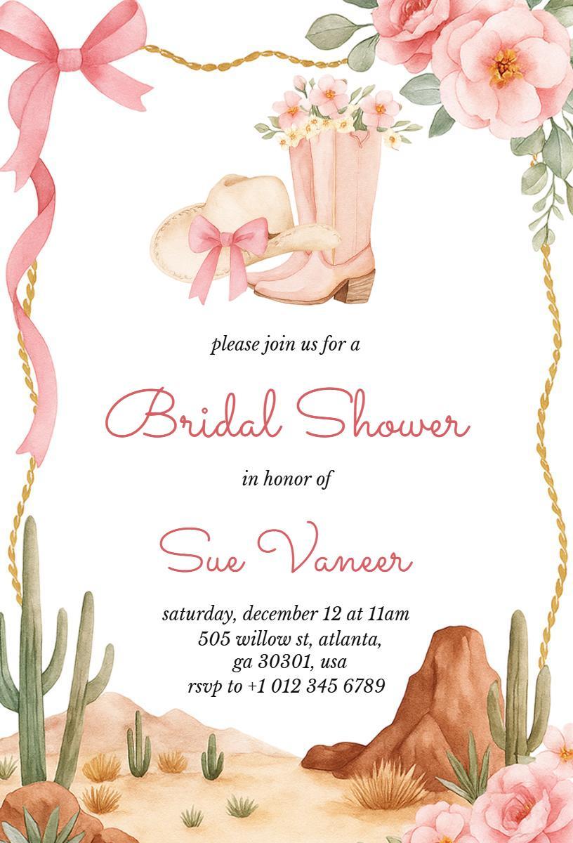 Rustic Western Theme Bridal Shower Celebration Invitation Template
