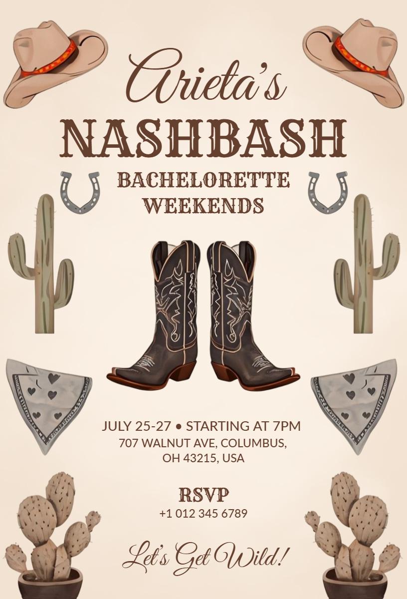Rustic Western Themed Bachelorette Party Invitation Template