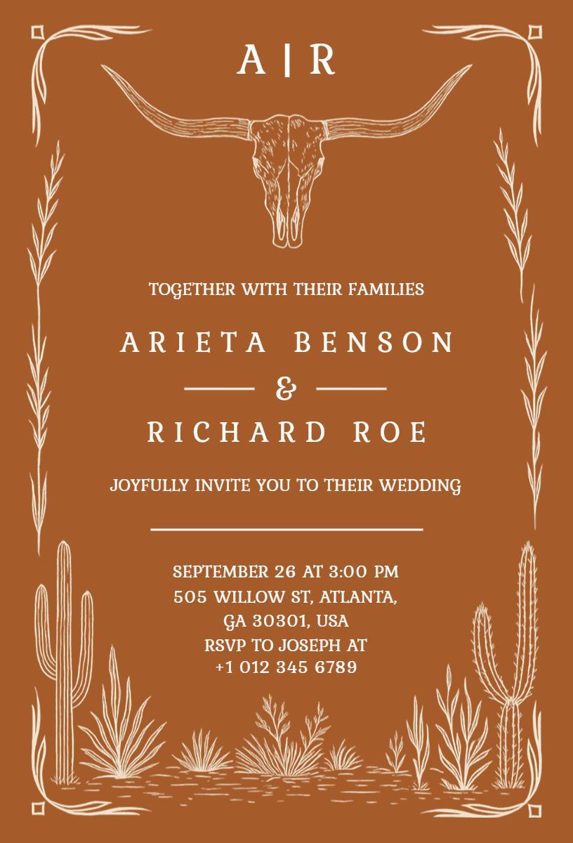 Rustic Western Wedding Celebration Cactus Theme Invitation Template