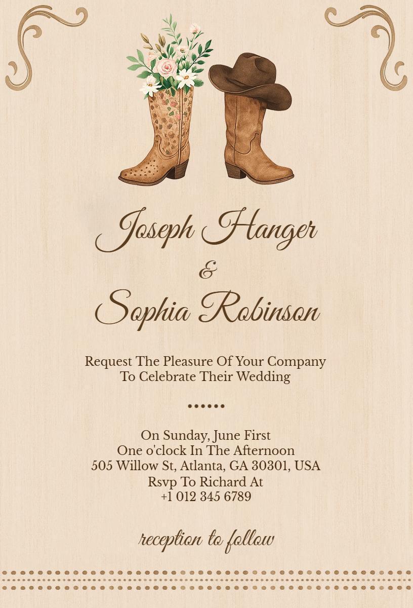 Rustic Western Wedding Celebration Cowboy Boots Invitation Template