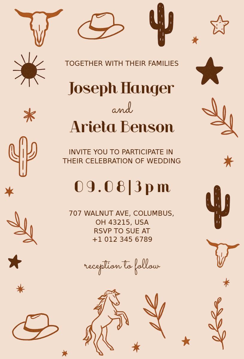 Rustic Western Wedding Celebration Invitation Template