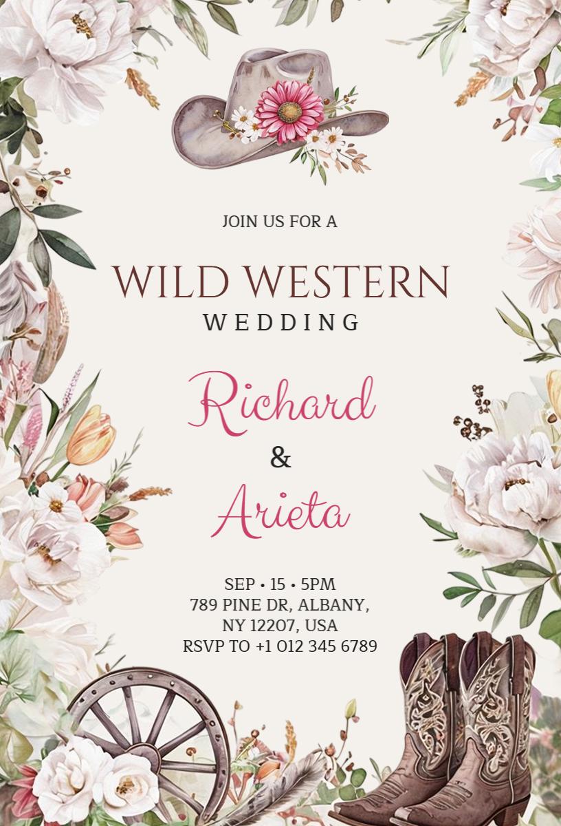 Rustic Wild Western Wedding Celebration Invitation Template