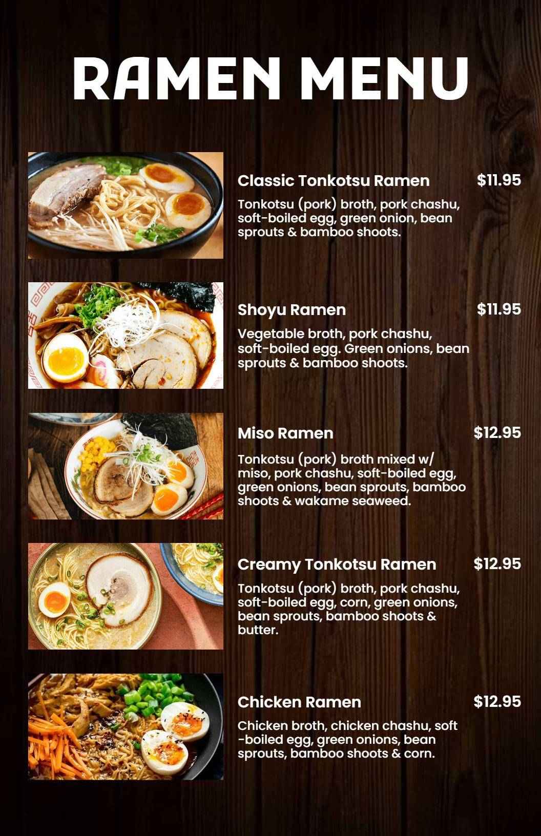 Rustic Wood Background Ramen Menu Template