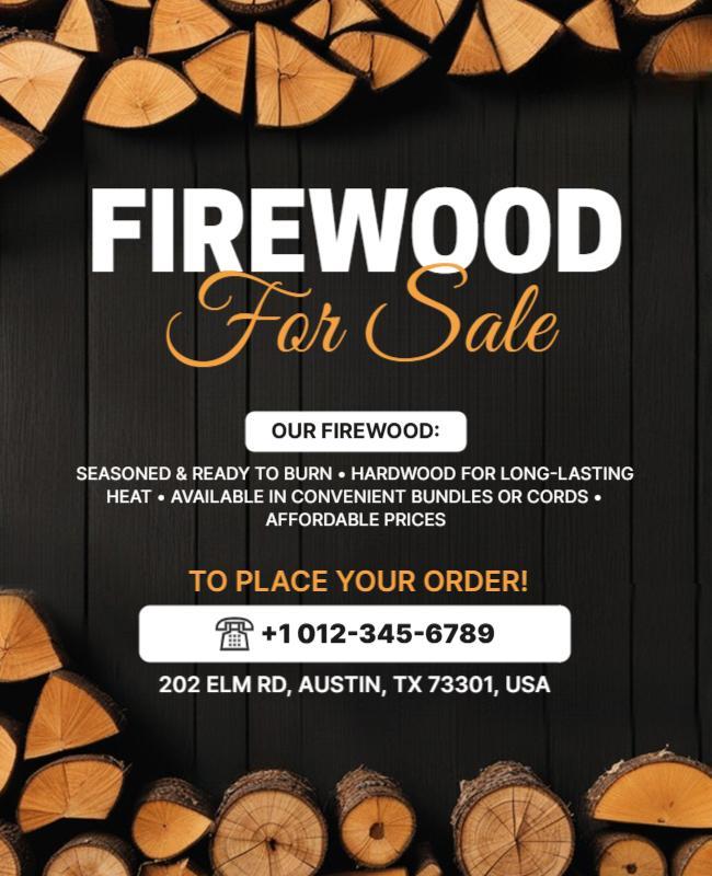 Rustic Wood Themed Firewood For Sale Poster Template