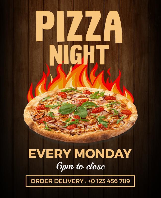 Rustic Wooden Pizza Night Promotion Poster Template