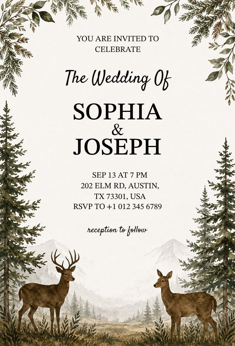 Rustic Woodland Deer Wedding Celebration Invitation Template