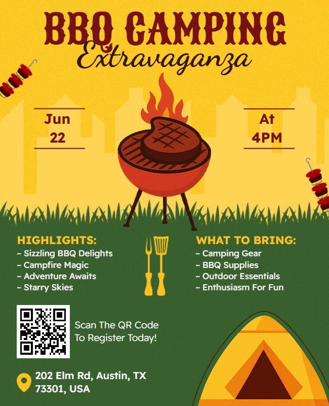 Rustic Yellow BBQ Camping Extravaganza Event Flyer Template