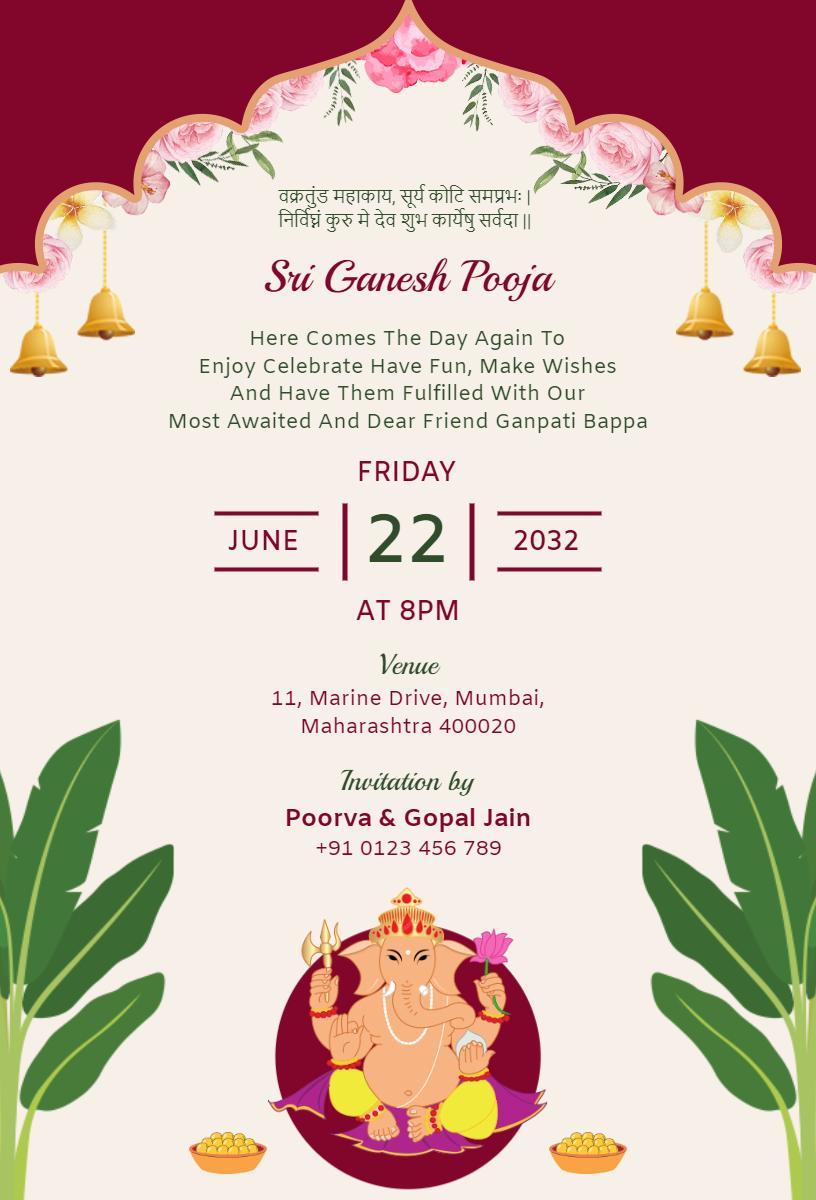 Sacred Ganesh Pooja Blessings Celebration Invitation Template