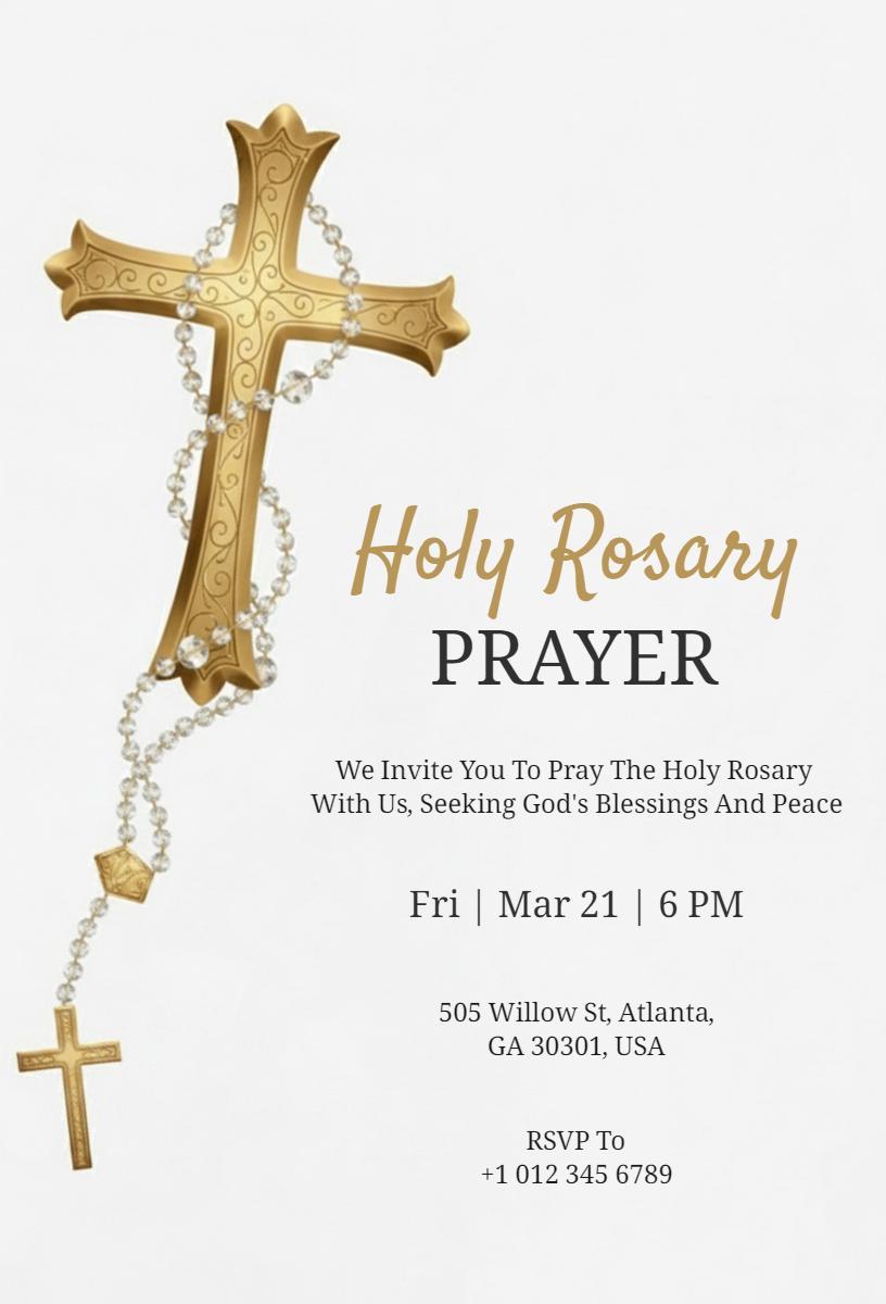 Sacred Holy Rosary Prayer Gathering Church Invitation Template