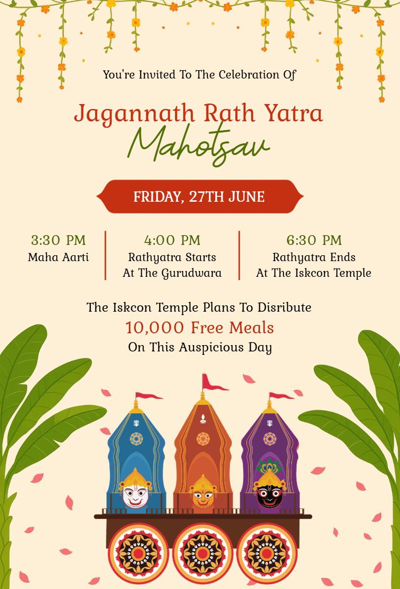 Sacred Jagannath Rath Yatra Festival Celebration Invitation Template