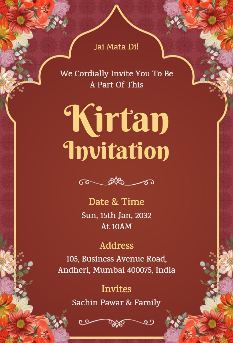 Sacred Kirtan Worship Ceremony Celebration Invitation Template
