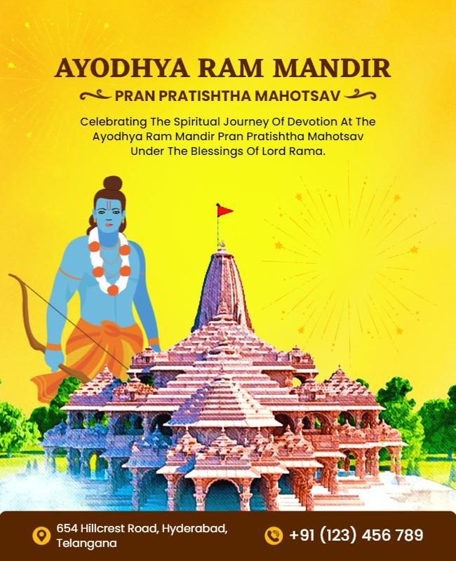 Sacred Yellow Ayodhya Ram Mandir Celebration Poster Template
