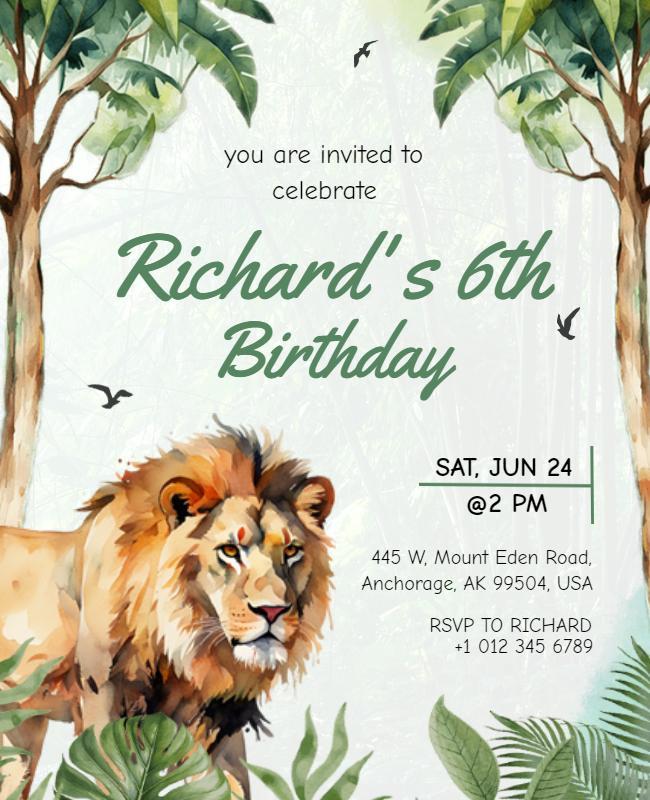 Safari Jungle Themed Birthday Party Flyer Template