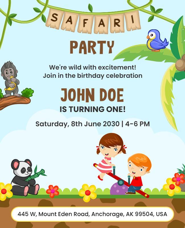 Safari Themed Childrens Birthday Party Flyer Template