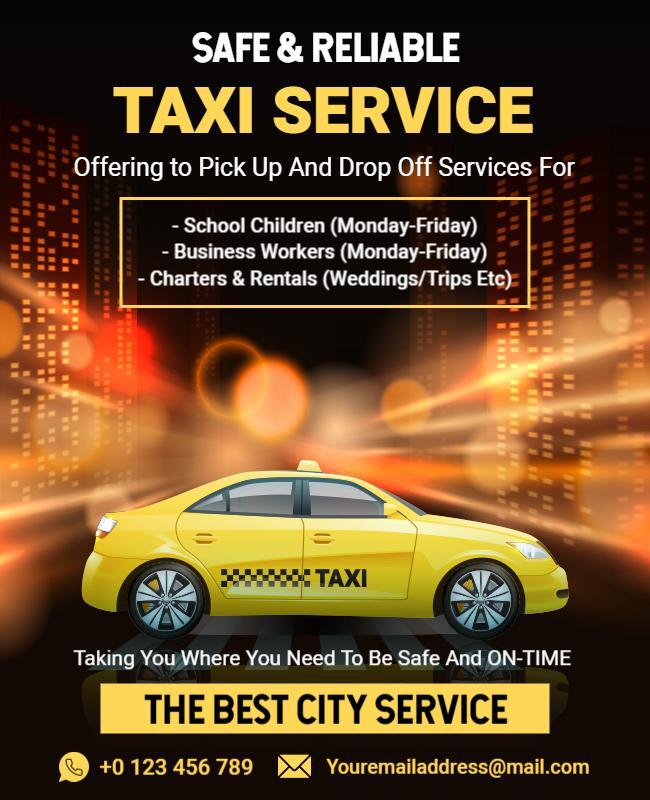 Vibrant Yellow Taxi Service Pickup and Drop-Off Flyer Template