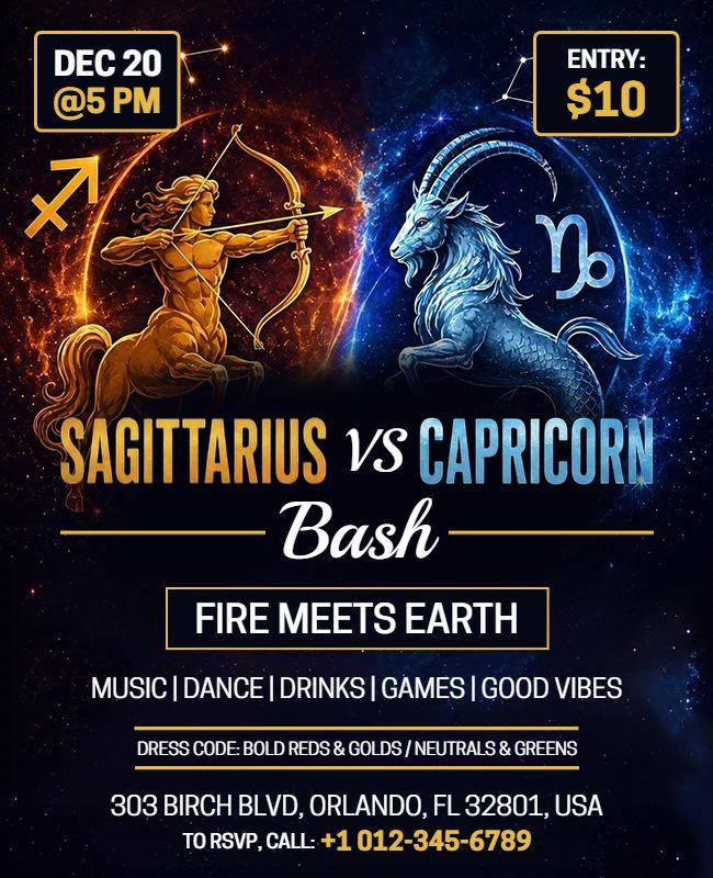 Sagittarius Versus Capricorn Party Bash Flyer Template