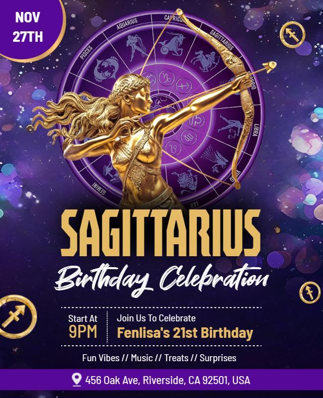 Sagittarius Zodiac Birthday Celebration Flyer Template