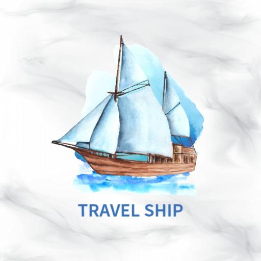 Sailboat in Soft Blue and White Watercolor Travel Ship Logo Template