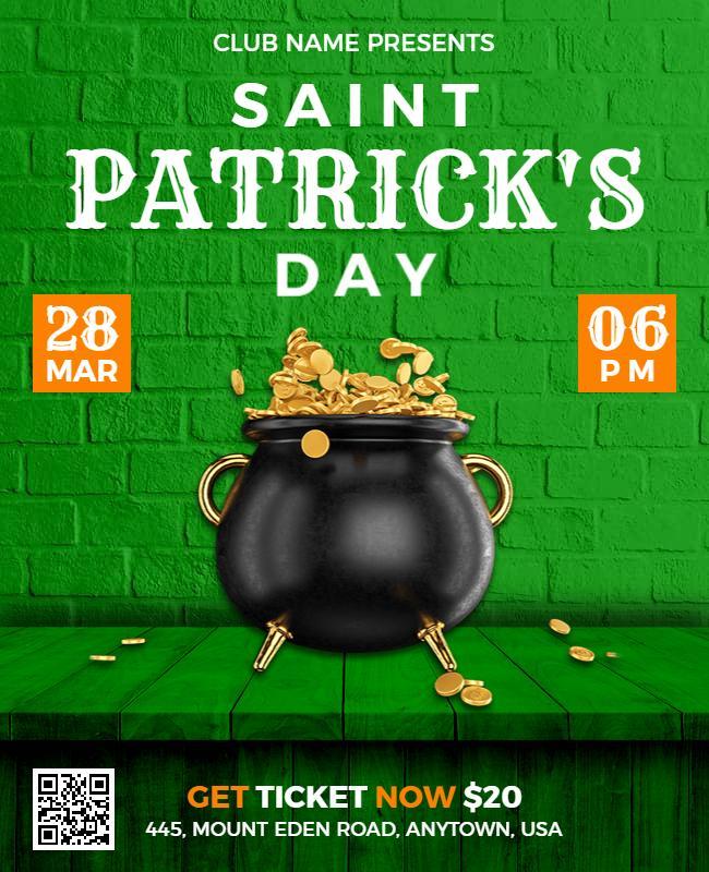 Festive Green Saint Patrick's Day Celebration Flyer Template