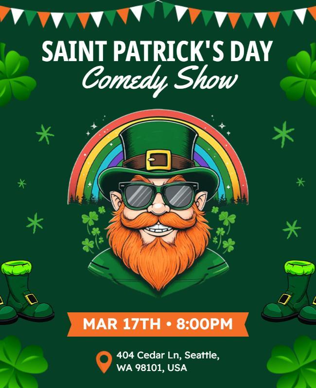 Festive Green Saint Patrick's Day Comedy Show Flyer Template