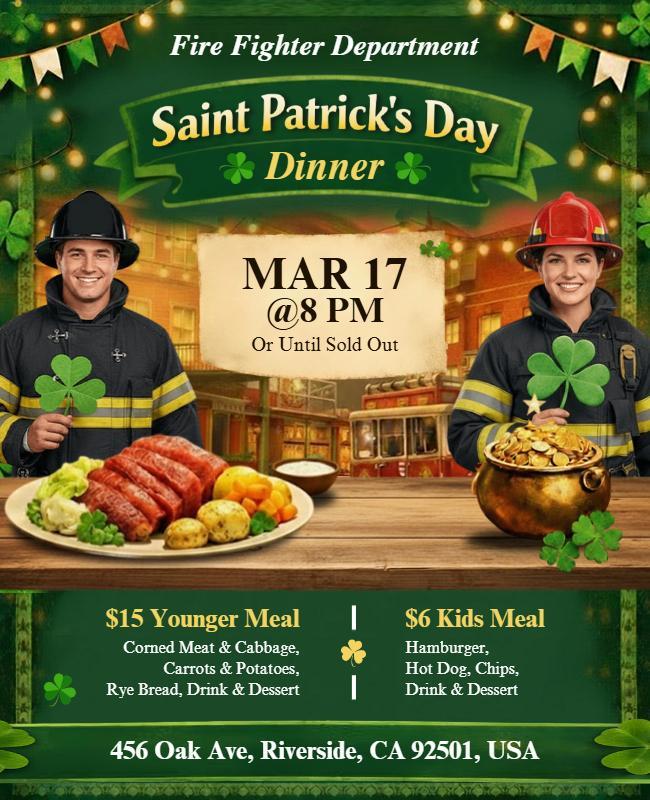 Saint Patrick's Day Firefighter Dinner Flyer Template