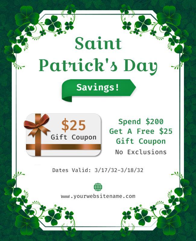 Saint Patricks Day Savings Coupon Flyer Template