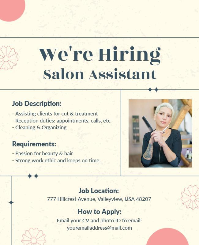 Salon Assistant Job Vacancy Announcement Flyer Template