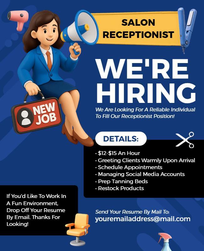 Salon Receptionist Hiring Announcement Flyer Template