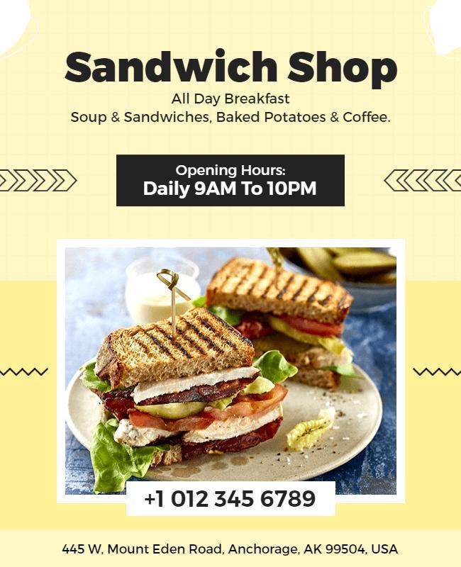 Sandwich Shop Breakfast and Lunch Specials Flyer Template