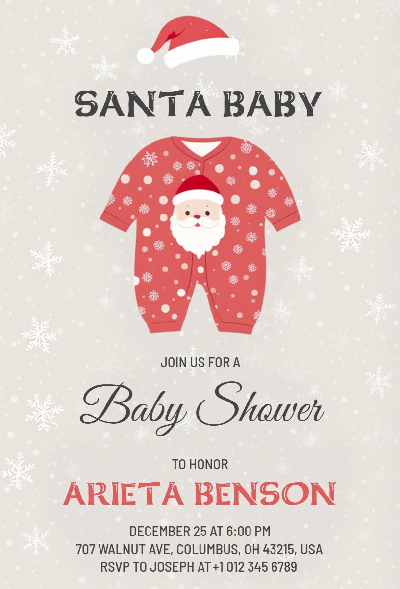 Santa Baby Themed Christmas Baby Shower Invitation Template