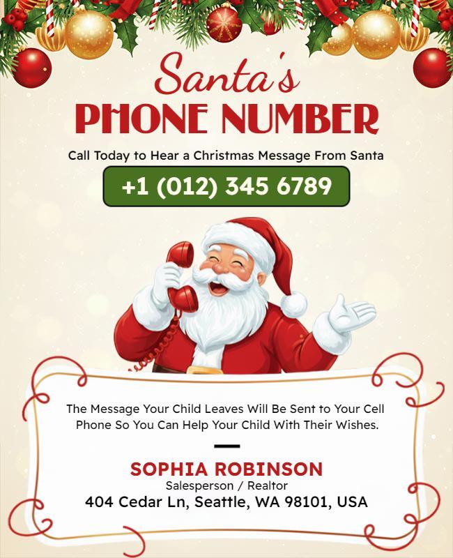 Santa Christmas Message Phone Number Flyer Template