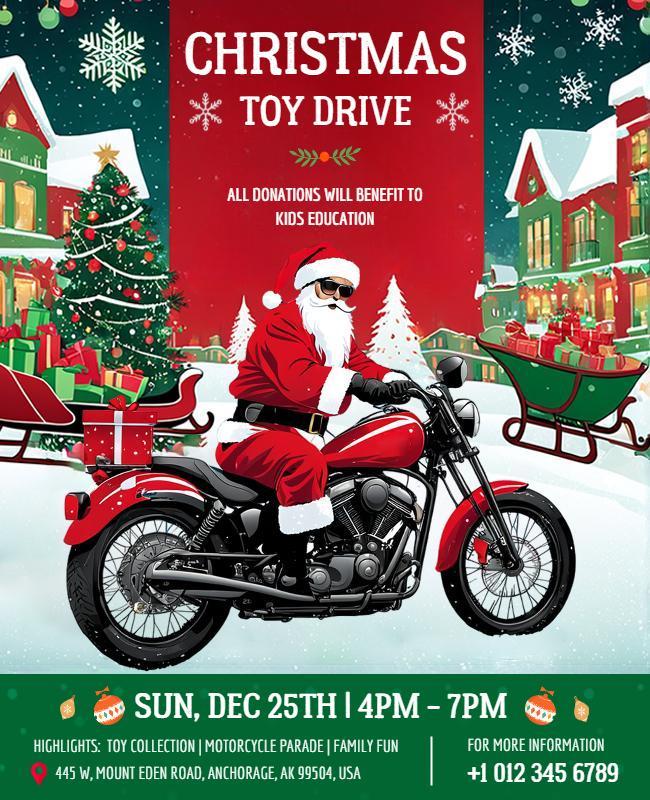 Santa Claus on Motorcycle Toy Drive Flyer Template