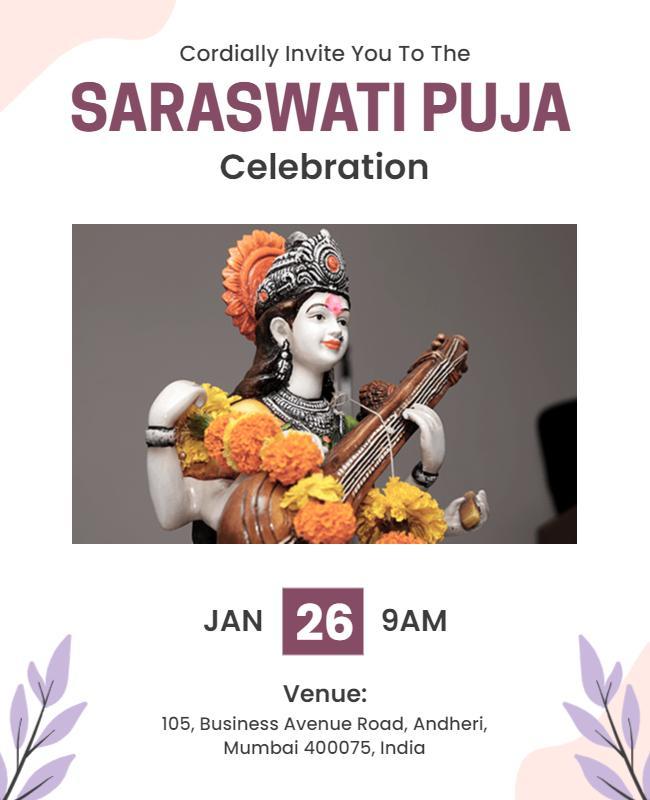 Saraswati Puja Celebration Invitation Flyer Template