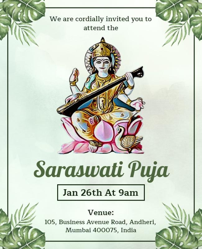 Saraswati Puja Invitation Event Flyer Template