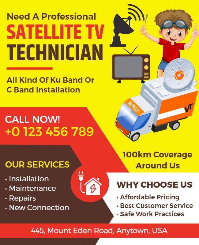 Satellite Tv Technician Service Flyer Template