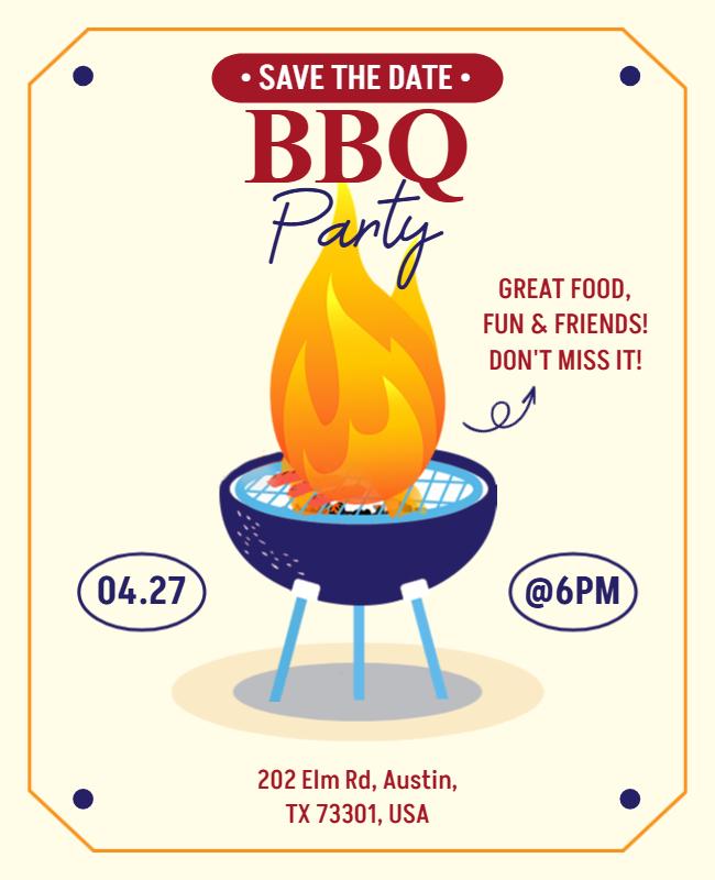 Playful Colorful BBQ Party Save the Date Flyer Template