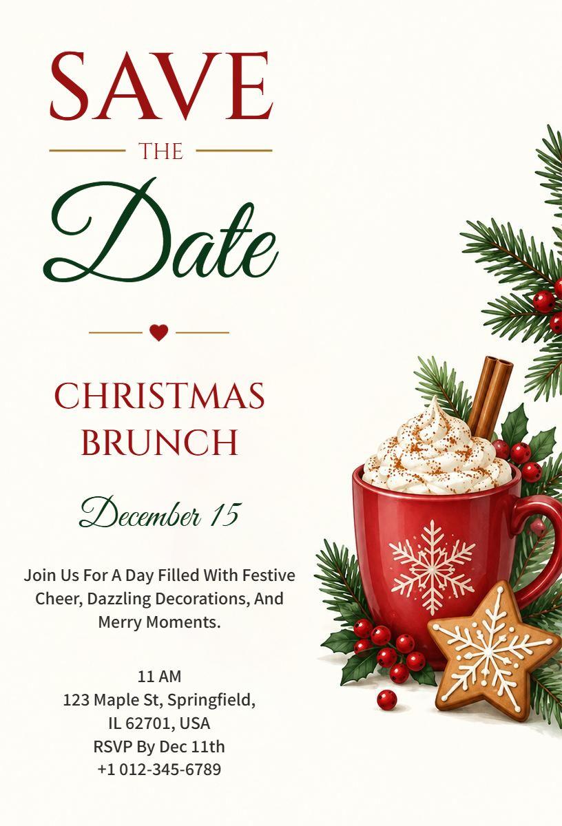 Save the Date Christmas Brunch Gathering Invitation Template