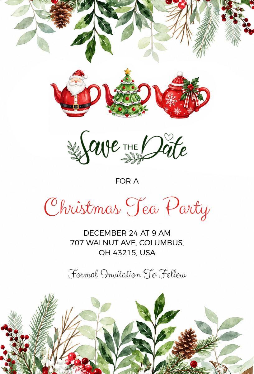 Save the Date Christmas Tea Party Invitation Template