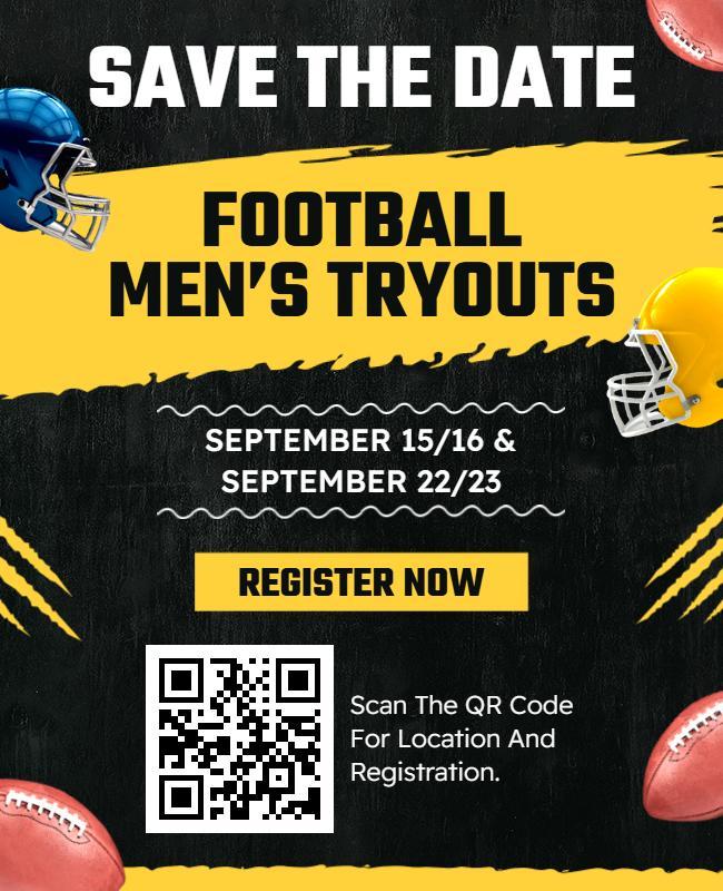 Save the Date Football Men's Tryouts Event Flyer Template