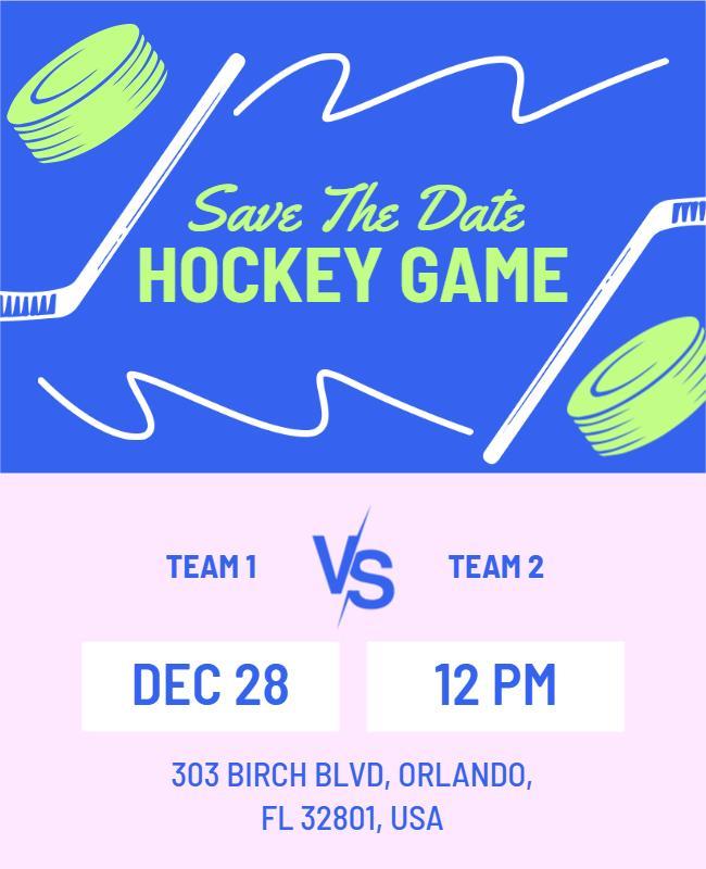 Sporty Blue Hockey Game Save The Date Flyer Template