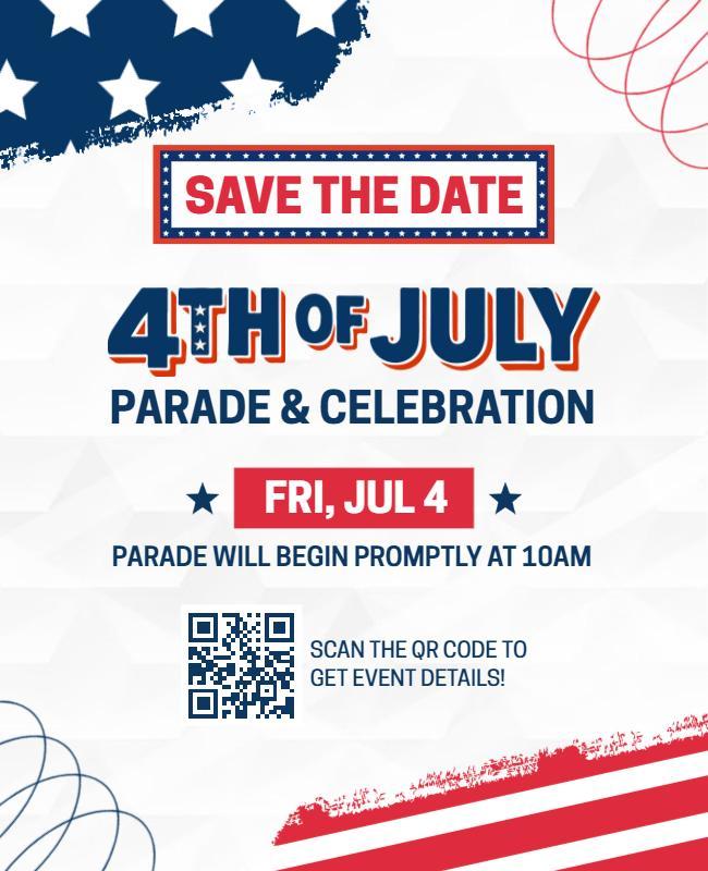 Save the Date Fourth of July Parade Celebration Flyer Template