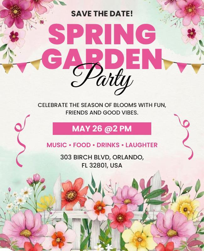 Save the Date Spring Garden Party Poster Template
