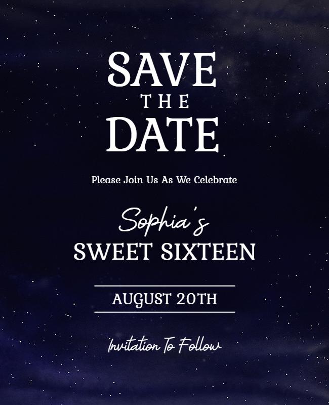 Save the Date Sweet Sixteen Celebration Flyer Template