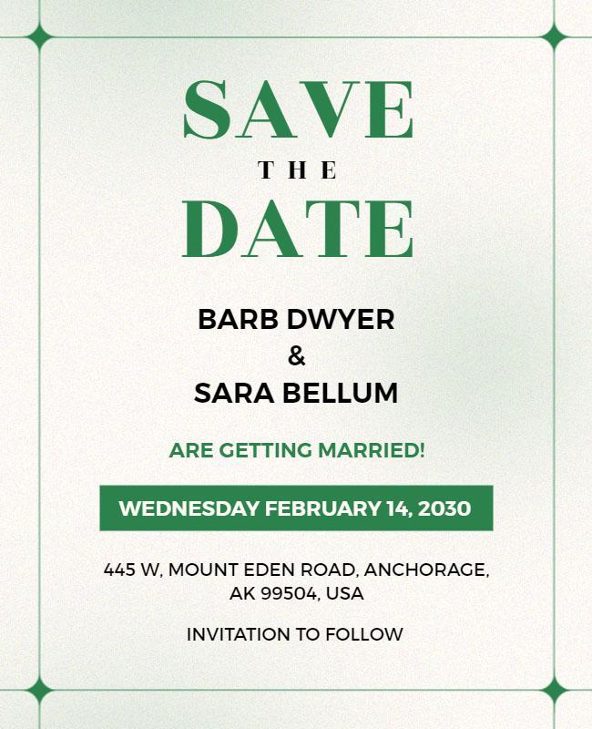 Save the Date Wedding Announcement Flyer Template