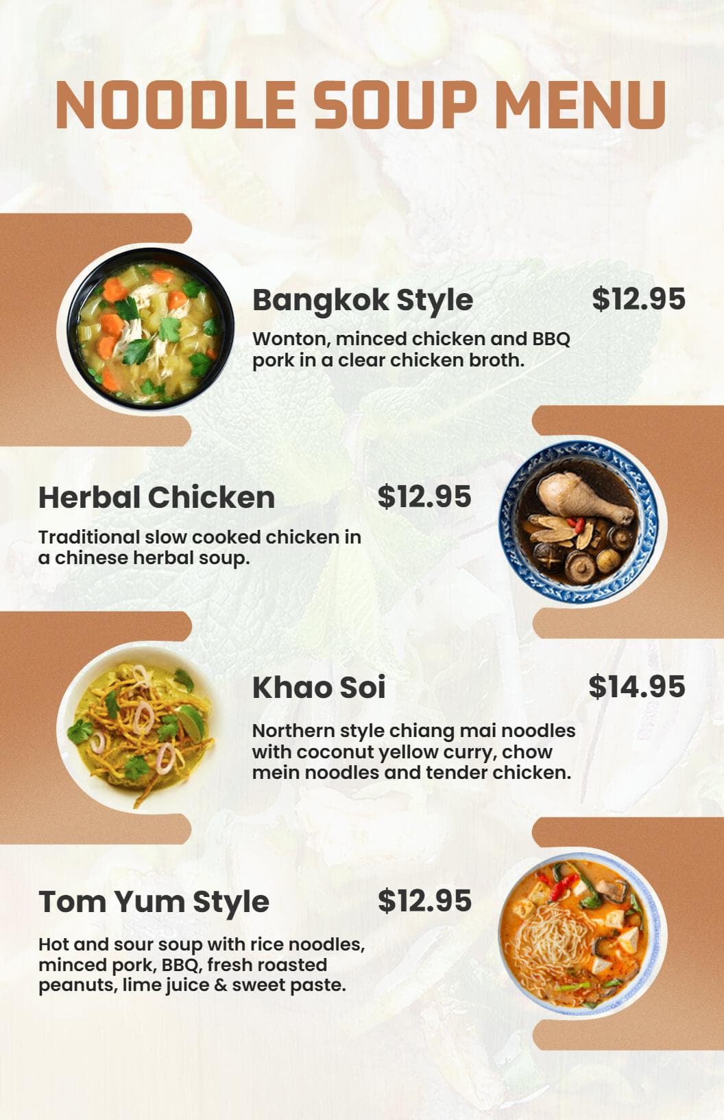 Savoring Delicious and Heartwarming Noodle Soup Creations Menu Template
